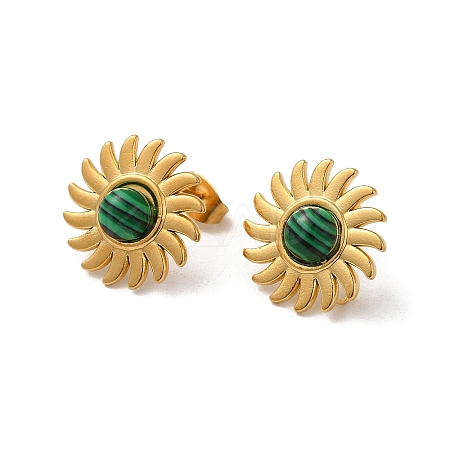 Natural Malachite Sun Stud Earrings LS-EJEW-D075-01A-G-1