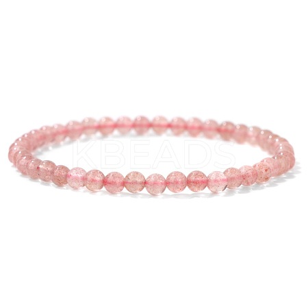 4mm Round Natural Strawberry Quartz Beads Bracelet for Men LS-KG3069-39-1