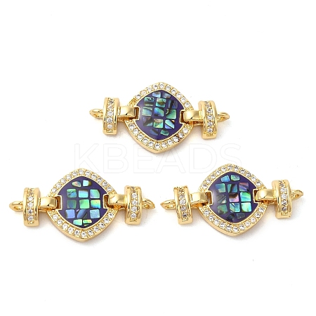 Rack Plating Brass Micro Pave Clear Cubic Zirconia Rhombus Links Connector Charms KK-K385-105G-02-1