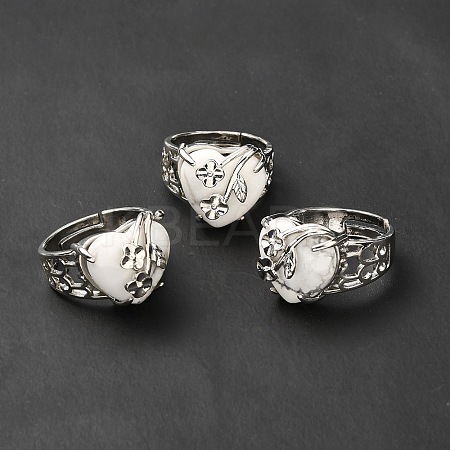 Natural Howlite Adjustable Rings RJEW-P043-03P-10-1