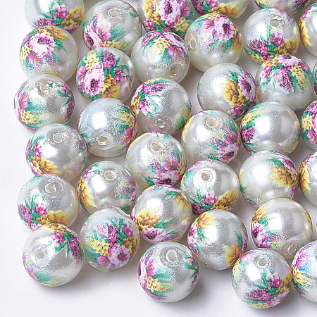 Printed & Spray Painted Imitation Pearl Glass Beads GLAA-S047-06A-11-1