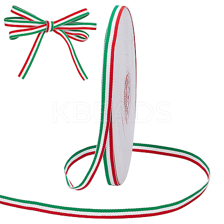 50 Yards Tricolor Polyester Striped Grosgrain Ribbon OCOR-WH0078-199A-1