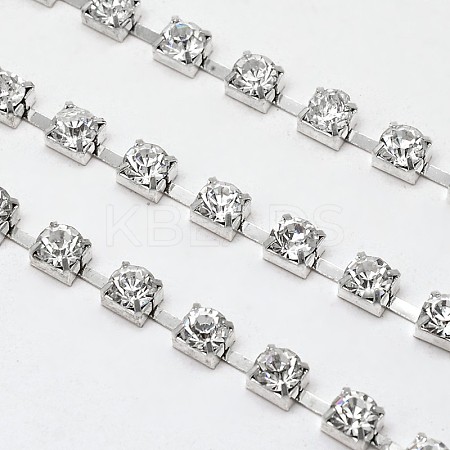 Vacuum Plating Silver Color Plated Brass Rhinestone Cup Strass Chains KK-M131-08-1