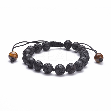 8mm Round Natural Lava Rock Braided Beads Bracelet BJEW-JB07083-02-1