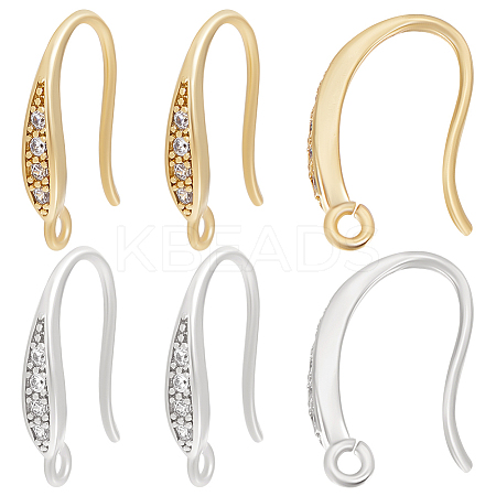 Beebeecraft 6Pairs 2 Colors Brass Micro Pave Clear Cubic Zirconia Earring Hooks ZIRC-BBC0001-85-1