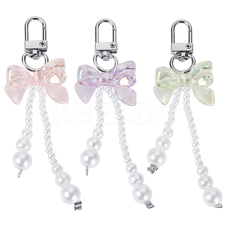 6Pcs 3 Colors ABS Plastic Imitation Pearl Pendant Decorations AJEW-TA0002-30-1