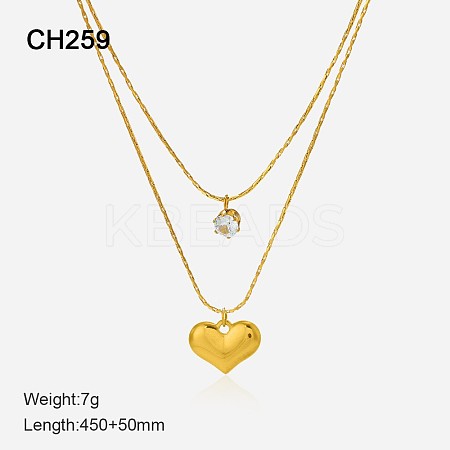 304 Stainless Steel & Clear Cubic Zirconia Double Layer Necklaces FS-WG7985A-10-1