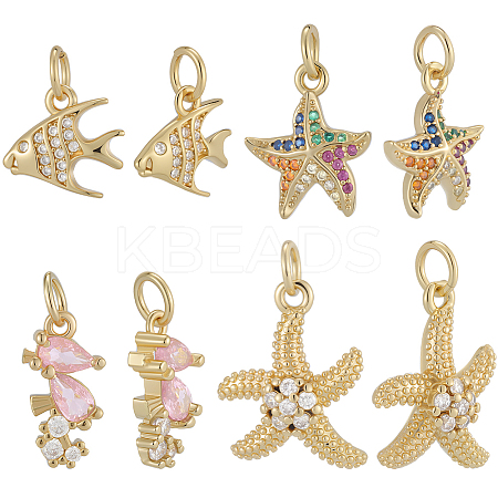 12Pcs 4 Style Brass Micro Pave Cubic Zirconia Pendants KK-BBC0019-51-1
