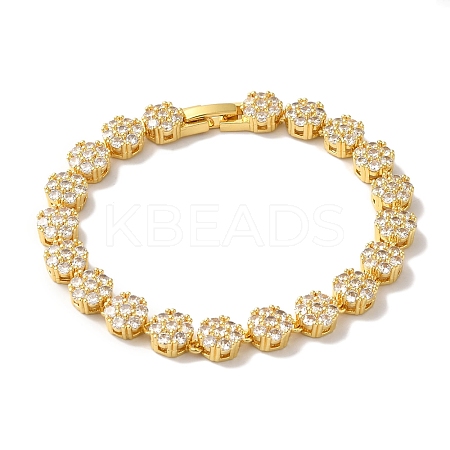 Rack Plating Brass Pave Cubic Zirconia Flower Link Chain Bracelets for Women BJEW-A018-03G-03-1
