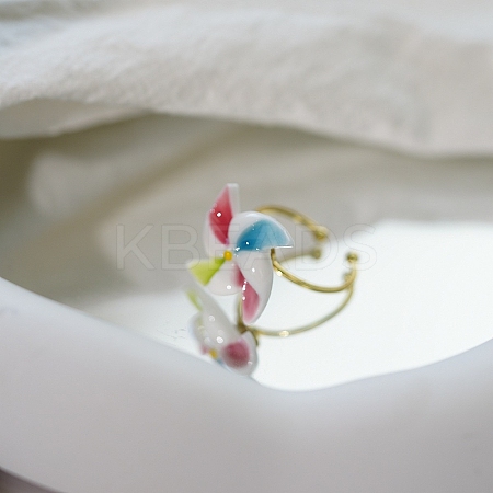 Ceramics with Alloy Cuff Rotatable Rings for Women RJEW-Z117-01G-1