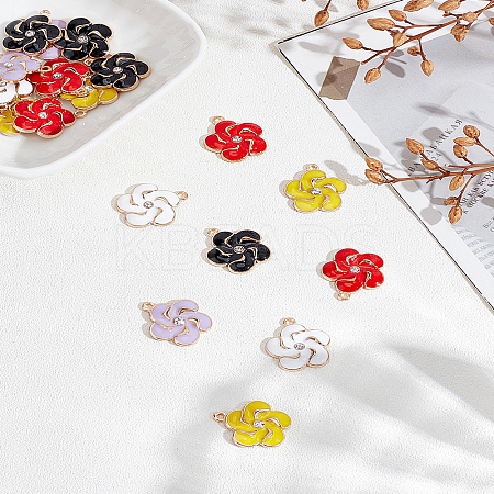 20Pcs 5 Colors Flower Alloy Enamel Pendants ENAM-LP0001-56-1