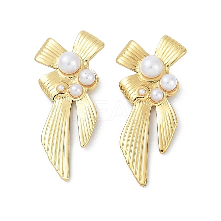 Ion Plating(IP) 304 Stainless Steel Bowknot Stud Earrings EJEW-Z068-42G-1
