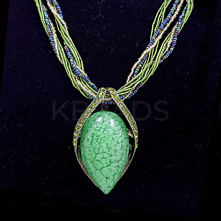 Bohemian Style Teardrop Zinc Alloy & Resin & Glass Seed Beaded Pendant Necklaces FS-WGFDF3E-05-1