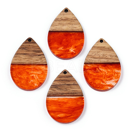 Transparent Resin & Walnut Wood Pendants RESI-N039-25G-1
