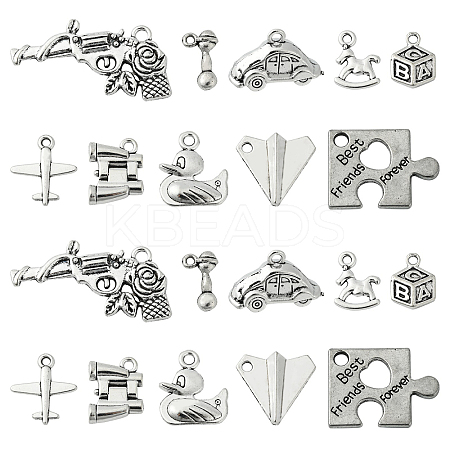 100Pcs 10 Styles Tibetan Style Alloy Pendants TIBEP-CJ0002-62-1