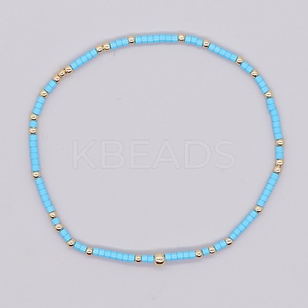 Minimalist Glass Seed Beads & Brass Beads Stretch Bracelets for Women BC0195-14-1