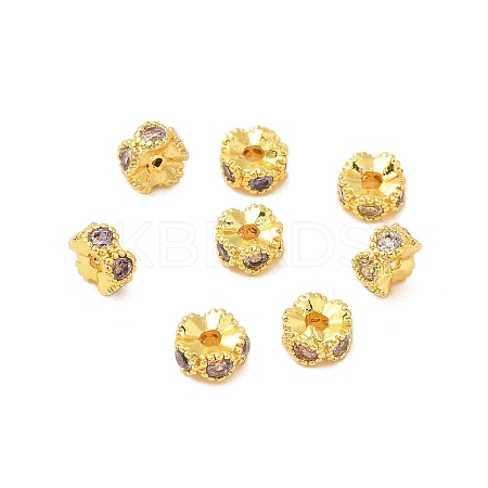 Brass Micro Pave Cubic Zirconia Beads KK-C072-22G-1