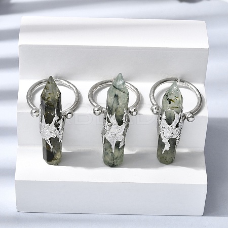 Natural Peridot & Brass Cuff Rings for Women RJEW-G374-01P-09-1
