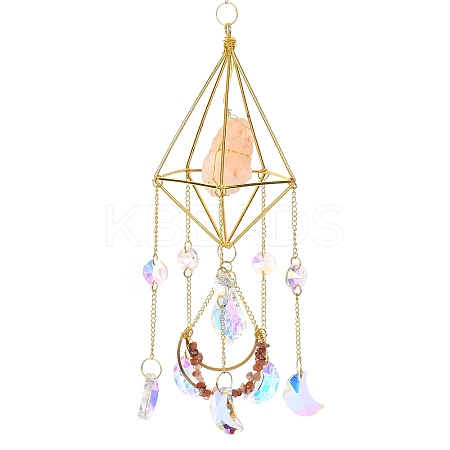 Iron & Natural Rose Quartz Hanging Suncatchers HJEW-F024-02A-1