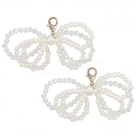 2 Pairs Bowknot ABS Imitation Pearl Shoe Lace Decorations DIY-SP0002-83B-1