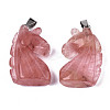 Carved Watermelon Stone Glass Pendants G-N0327-002K-2