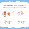 12 Pairs 4 Colors Brass Cubic Zirconia Stud Earring Findings KK-UN0001-82-3