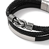 Men's Braided Black PU Leather Cord Multi-Strand Bracelets BJEW-K243-37AS-2