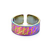 Rainbow Color 304 Stainless Steel Grooved Wide Band Open Cuff Ring for Women RJEW-N038-046M-1