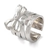 Brass Micro Pave Cubic Zirconia Bowknot Open Cuff Wide Rings for Women RJEW-B057-03P-1