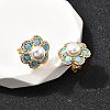 Flower Brass Micro Pave Clear Cubic Zirconia Stud Earrings EJEW-A135-21G-2