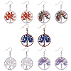5 Pairs 5 Style Natural Mixed Stone Chip Beads Wrapped Tree of Life Dangle Earrings for Women EJEW-UN0001-97-1