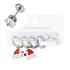 3 Pairs 3 Styles Christmas 304 Stainless Steel Hoop & Studs Earrings Set for Women EJEW-K279-12A-P-1