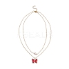Glass Butterfly & Natural Pearl Pendants Double Layer Necklace with Clear Cubic Zirconia NJEW-TA00043-01-1