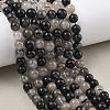 Natural Tourmalinated Quartz/Black Rutilated Quartz Beads Strands G-D361-01A-8-9mm-1
