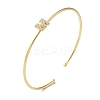 Rack Plating Brass Micro Pave Clear Cubic Zirconia Letter Open Cuff Bangles BJEW-A018-01G-M-1
