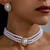 Oval Imitation Pearl Stud Earrings & Beaded Necklaces Sets for Women FS-WGE3419-01-2