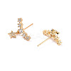 Clear Cubic Zirconia Curved Bar with Star Stud Earrings EJEW-C023-02G-2