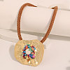 Irregular Flat Round Alloy & Synthetic Turquoise Chips Pendant Necklaces & Round Bead Dangle Earrings Sets FS-WGD0E4F-01-4