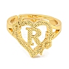 Heart with Letter & Flower Rack Plating Brass Adjustable Rings for Women RJEW-I105-05G-R-2