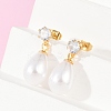 Teardrop with Flat Round 304 Stainless Steel Clear Cubic Zirconia Dangle Stud Earrings EJEW-F366-01G-02-5