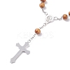 Religious Prayer Pine Wood Beaded Rosary Bracelet BJEW-O140-02P-3