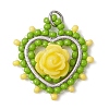 Glass Seed Beaded Heart with Rose Pendants PALLOY-MZ01030-02-1