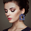 4 Pairs 4 Colors Rhinestone Hollow Square Dangle Stud Earrings EJEW-AN0004-37-5
