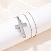 304 Stainless Steel Pave Clear Cubic Zirconia Cross Pendant Pet Urn Ashes Necklaces NJEW-S455-07P-1