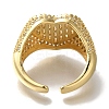 Rack Plating Heart Brass Clear Cubic Zirconia Wide Open Cuff Rings RJEW-S411-12G-01-3