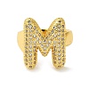 Letter Brass Micro Pave Clear Cubic Zirconia Open Cuff Ring for Women RJEW-N046-03M-G-2