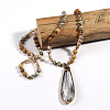 Bohemian Style Teardrop Glass Pendant Natural Dalmatian Jasper & Picture Jasper Round Beaded Long Necklaces for Women FS-WG767EC-03-1