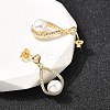 Teardrop with Round Brass Micro Pave Clear Cubic Zirconia Dangle Stud Earrings EJEW-A135-19G-2