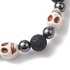 2Pcs Halloween Skull Synthetic Turquoise & Round Lava Rock & Synthetic Non-Magnetic Hematite Beaded Stretch Bracelet Sets for Women BJEW-JB10656-4
