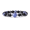 Natural Blue Spot Jasper Heart Beaded Stretch Bracelet PW-WG70241-08-1
